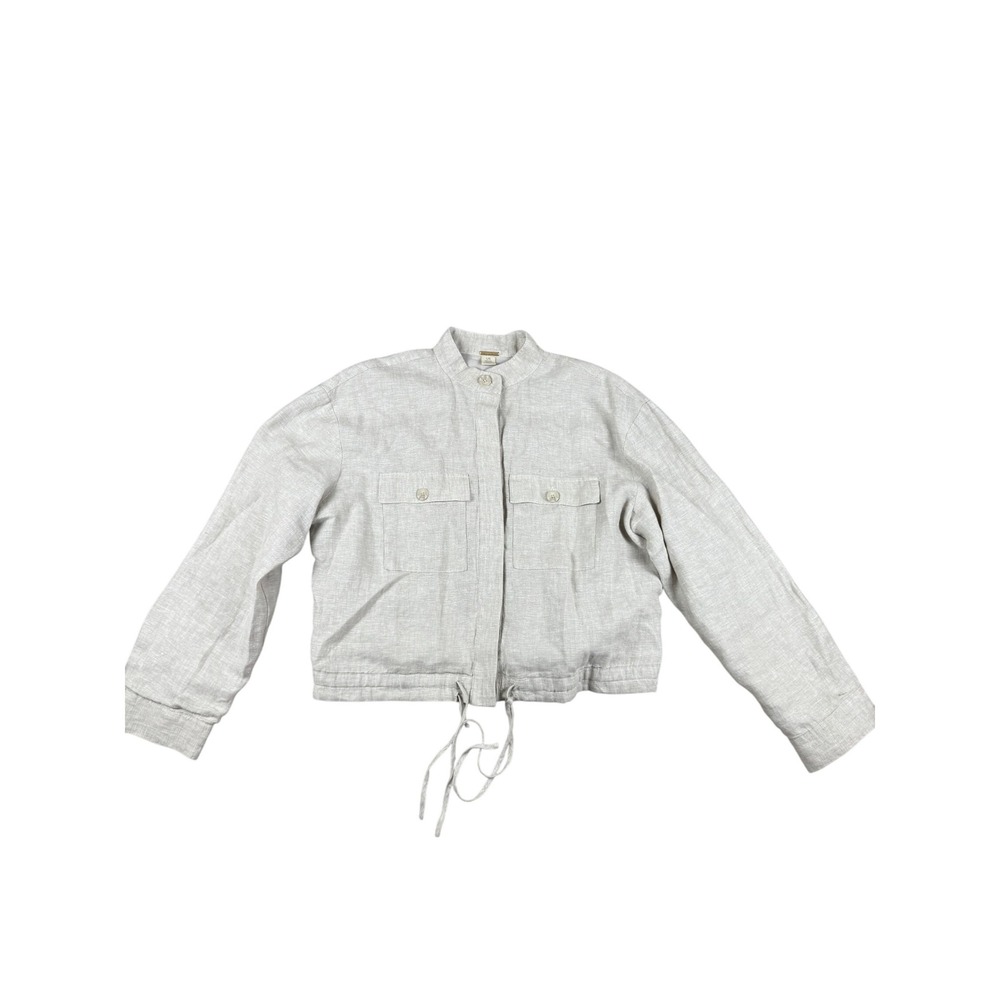 Magaschoni‎ Linen Blend Jacket Drawstring Waist Button Up Pockets Large Summer
